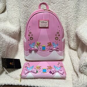 Loungefly Disney Cinderellas Dress & Mice Backpack Bag & Wallet Bundle Duo NWT